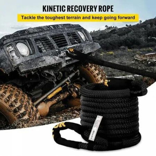 7/8' x 31.5' Kinetic Recovery Rope, 29,300 lbs, Heavy Duty Nylon Double Braided Kinetic Energy Rope with Loops and Protective Sleeves, for Truck Off-Road, Carry Bag Included, Black