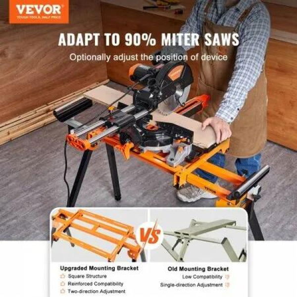 79in Miter Saw Stand with One-piece Mounting Brackets Sliding Rail 330lbs