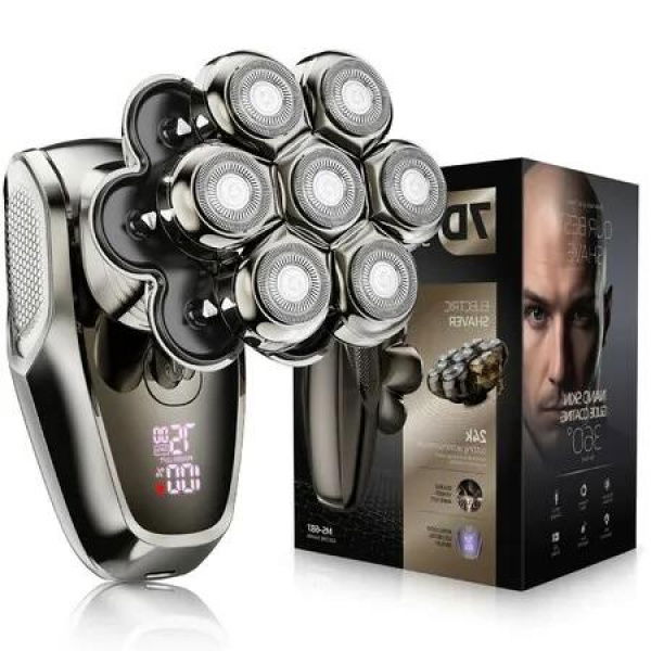 7D Electric Dry/Wet Head Shaver for Bald Men with Detachable Head, LED Display, and IPX7 Waterproof