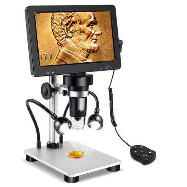 7In LCD Digital Microscope 1200X,12MP Coin Microscope with Screen,1080P Video Microscope with 12pcs Slides,Wired Remote,2 Side Lights (DM9)