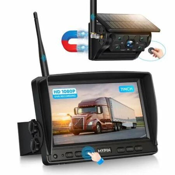 7Inch RV Backup Camera Solar Wireless Magnetic HD 1080P Monitor System Battery Rechargeable Waterproof Back Up Rear View Car Truck Trailer Camper VN003