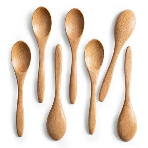 7PCS Small Wooden Spoons,5.8 Inch Honey Spoons for Tea,Beech Wooden Honey Teaspoon for Coffee,Little Tiny Wood Spoons,Bamboo Table Spoon for Stirring,Wooden Spoons for Utensils Set