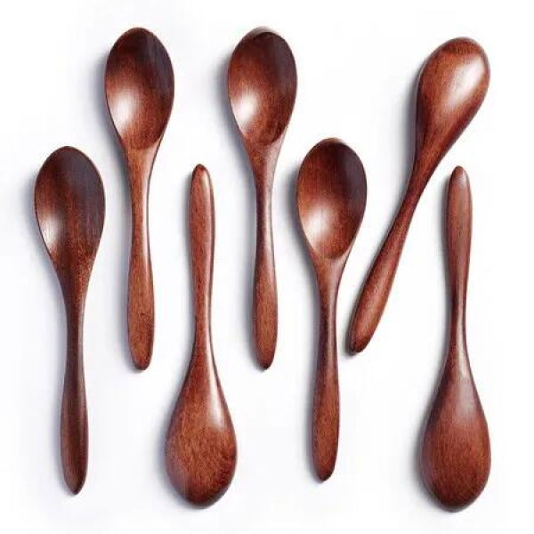 7PCS Small Wooden Spoons,5.8 Inch Honey Spoons for Tea,Hardwood Wooden Honey Teaspoon for Coffee,Little Tiny Wood Spoons,Bamboo Table Spoon for Stirring,Wooden Spoons for Utensils Set