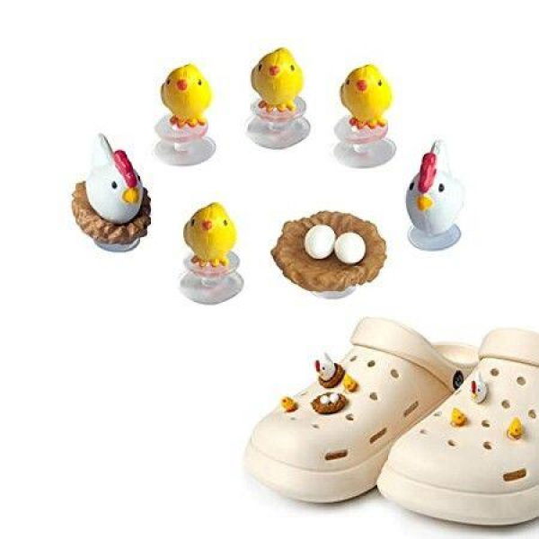 7PCS/Set Manual Shoe Decoration For Kids Boys Girls 3D Shoe Charms Cute Chickens For Crocs DIY Matching Shoes Accessories.