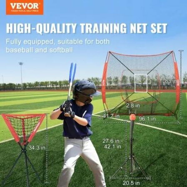 7x7 Baseball Softball Practice Net Portable Baseball Training Net for Hitting Catching Pitching Backstop Baseball Equipment with Bow Frame Carry Bag Strike