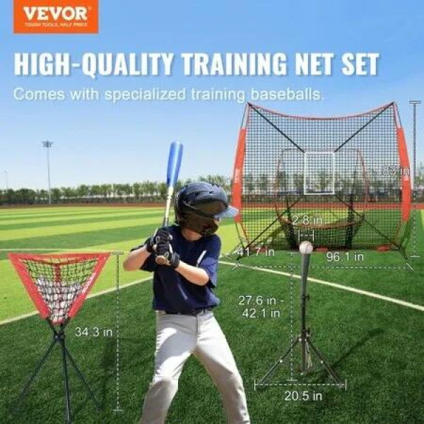 7x7 ft Baseball Softball Practice Net Portable Baseball Training Net for Hitting Catching Pitching Backstop Equipment with Bow Frame Carry Bag Strike Zone