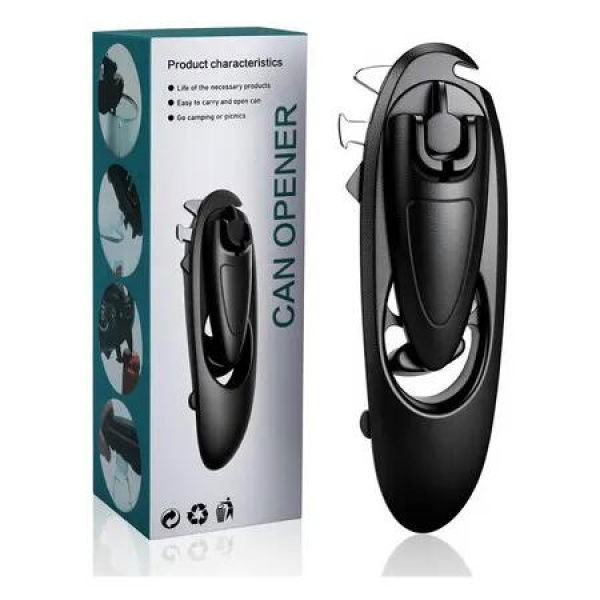 8 in 1 Multifunctional Can Opener, Black Smooth Edge Bottle Opener with Magnetic, 360 Degree Rotating Handle Can Opener Manual