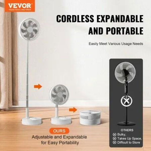 8 Inch Foldable Oscillating Standing Fan with Remote Control 4 Speed Adjustable Portable Desk Quiet Fan 7200mah Rechargeable USB Small Fan Folded Rotating