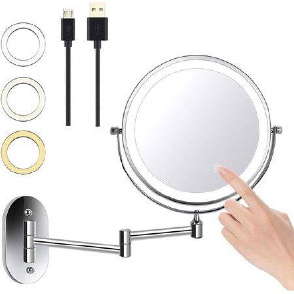 Please Correct Grammar And Spelling Without Comment Or Explanation: 8-inch LED Wall Mounted Makeup Mirror 3 Color Mode USB Charge Touch Screen Adjustable Light Bathroom Hotels (Silver)