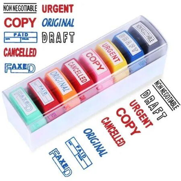 8 Office Stamp Set Information Self-Inking Rubber Stamp Set for Office Stamps Full Fax Scan Stamp For Office Information