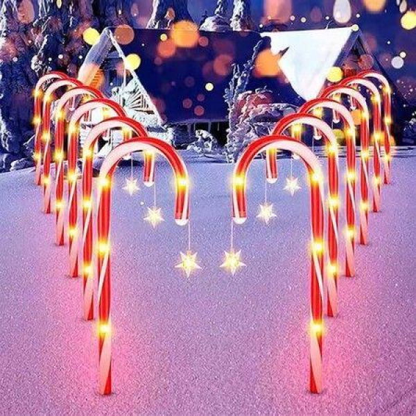 8 Pack Christmas Decorations Outside, Set of 46CM Solar Candy Cane Christmas Decorations Outdoor Yard Lights