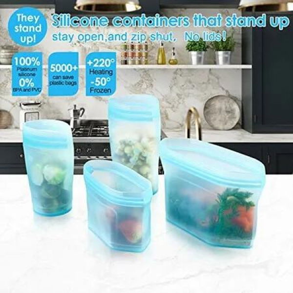 8-Pack Silicone Food Bags - Keep Your Food Fresh and Organized