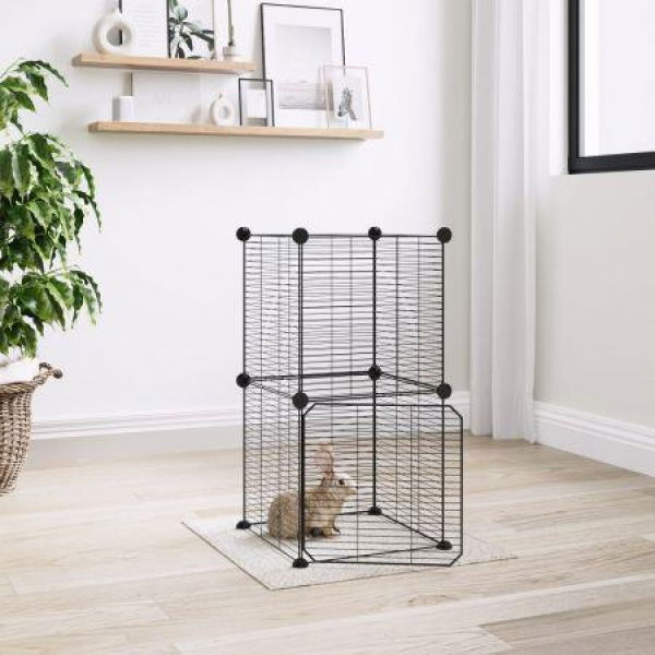 8-Panel Pet Cage With Door Black 35x35 Cm Steel