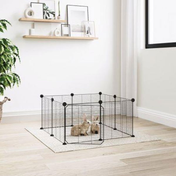 8-Panel Pet Cage With Door Black 35x35 Cm Steel