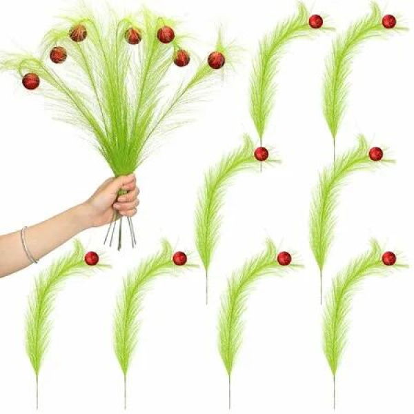 8 Pcs Christmas Tree Topper 17In Red Green Curly Stems Lime Green Curly Xmas Tree Pick Ornaments Stems for Christmas Tree Topper Home Office Wreath Craft Decorations
