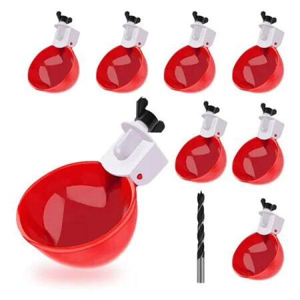 8 Pcs Large Chicken Watering Cups, Automatic Chicken Water Cups Suitable for Chicken, Duck, Goose with Mounting Hole Opener, Red