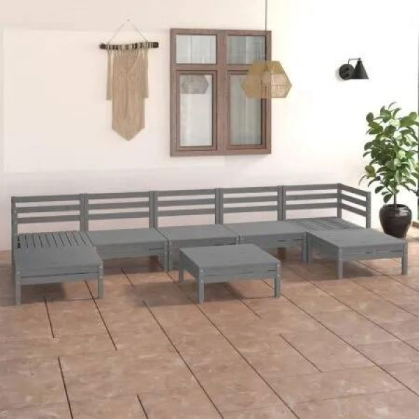 8 Piece Garden Lounge Set Grey Solid Pinewood