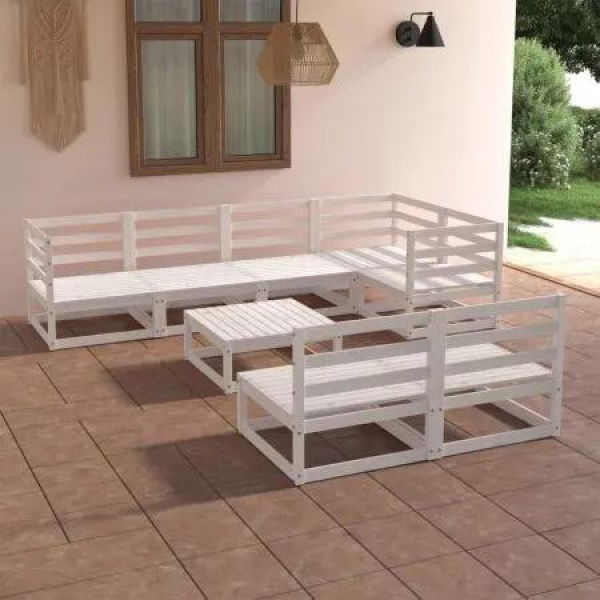 8 Piece Garden Lounge Set White Solid Pinewood