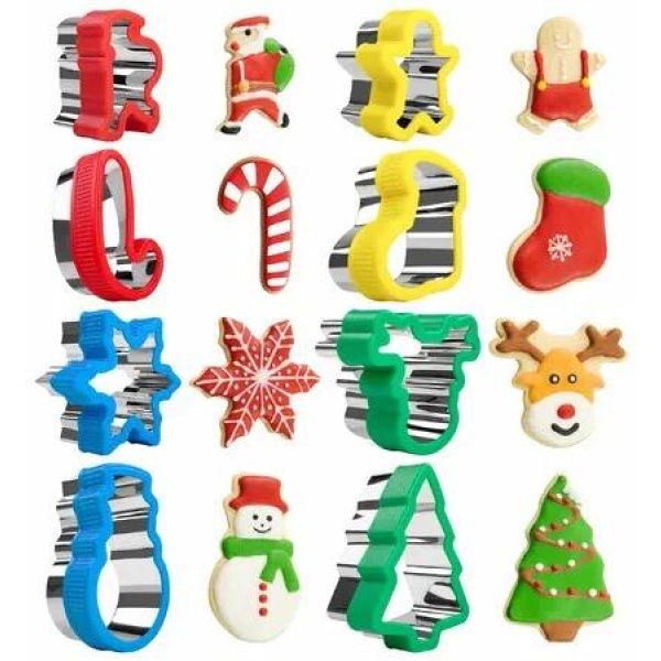 8 Pieces Christmas Cookie Sandwich Cutters,Comfortable Grip Christmas Cookie Cutters,Baking Molds and Party Decoration Supplies