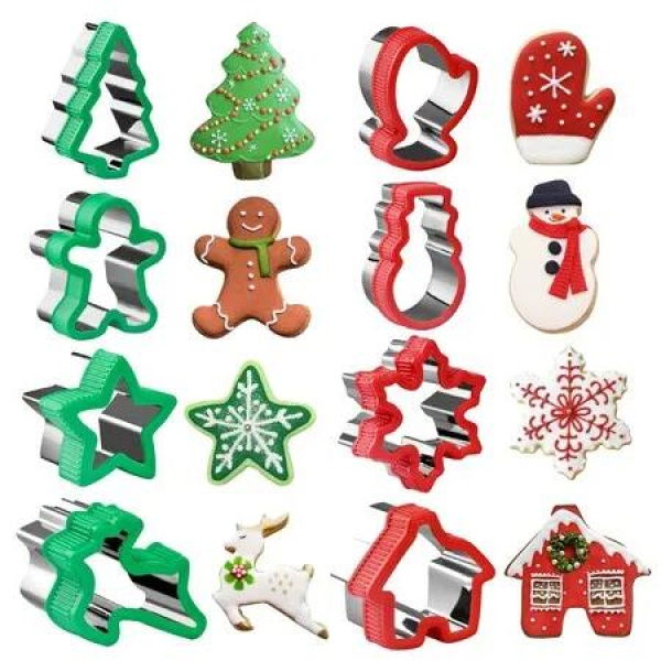 8 Pieces Christmas Cookie Sandwich Cutters,Comfortable Grip Christmas Cookie Cutters,Baking Molds and Party Decoration Supplies