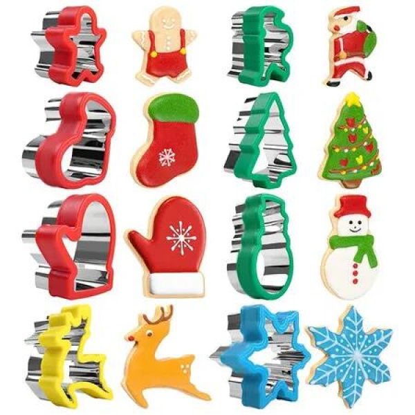 8 Pieces Christmas Cookie Sandwich Cutters,Comfortable Grip Christmas Cookie Cutters,Baking Molds and Party Decoration Supplies