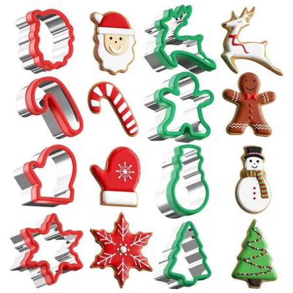 8 Pieces Christmas Cookie Sandwich Cutters,Comfortable Grip Christmas Cookie Cutters,Baking Molds and Party Decoration Supplies
