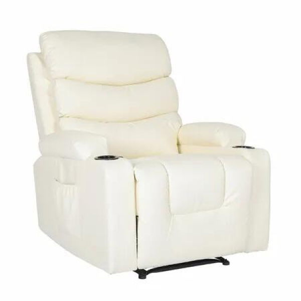 8-Point Electric Massage Recliner Chair - PU Leather Lounge Sofa Armchair CELINA CREAM