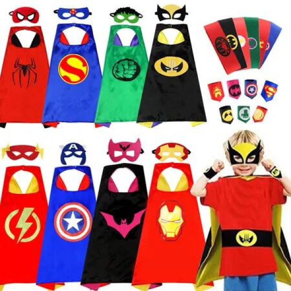 8 Sets cloaks eye masks wristbands belts Superhero Dress Up Costumes Capes Halloween Christmas Cosplay Festival Birthday Party