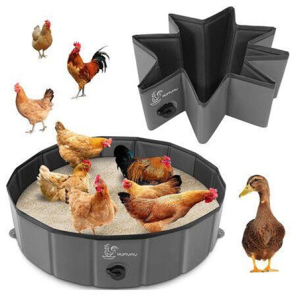 80cm D x 20cm H Chicken Dust Bath Tub, Foldable Design, Extra Tough PVC, Chicken Coop Lime, Dust Bath for Chickens, Chicken House Cleaner Container