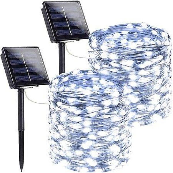 80FT 200 LED Solar String Lights,Waterproof Solar Fairy Lights,Solar Outdoor Lights (8 Pack,Daylight White)