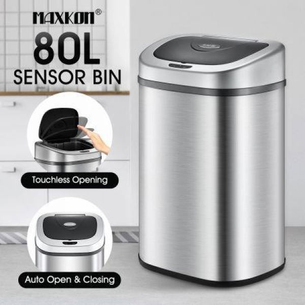 80L Sensor Dustbin Recycling Rubbish Bin Kitchen Trash Can Automatic Bins Waste Garbage TrashCan Stainless Steel