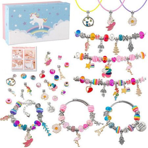 83 Pcs Charm Bracelet Jewelry Making Kit DIY Unicorn Craft Set For Arts Girl Gift For Teen Kids Ages 5+