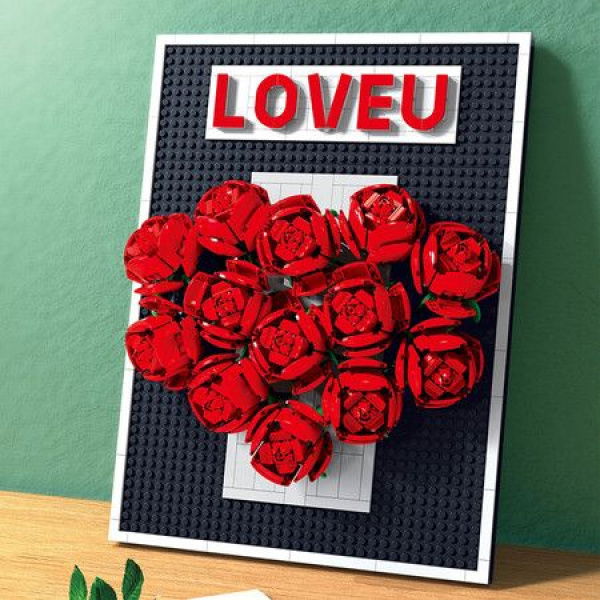 848pcs DIY Rose Photo Frame Building Blocks Assembled Small Particle Building Blocks Rose Home Decoration Holiday Gift