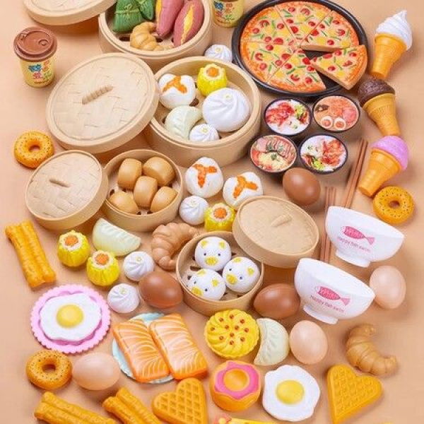 84pcs Food Breakfast Pretend Play Kids Kitchen Game Toys Safety Food Sets Educational Classic Toy