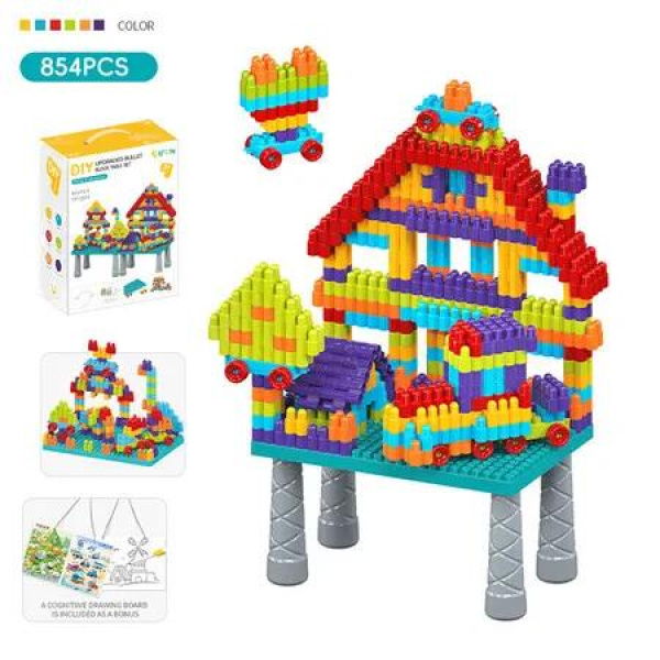 854PCS DIY Bullet Shaped Building Block Set With Building Block Table Wrap For Birthdays Christmas Surprise For aged 3 and up