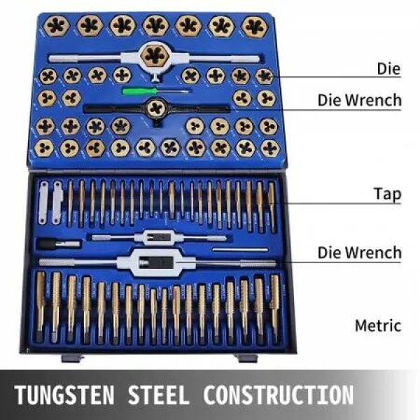 86PC Tap and Die set, Tap and Die Set Metric and Standard, Large Tap and Die Set, SAE and Metric Tap and Die Set With Storage Case, Tap Set Include Metric Size M3 to M16 and SAE Size