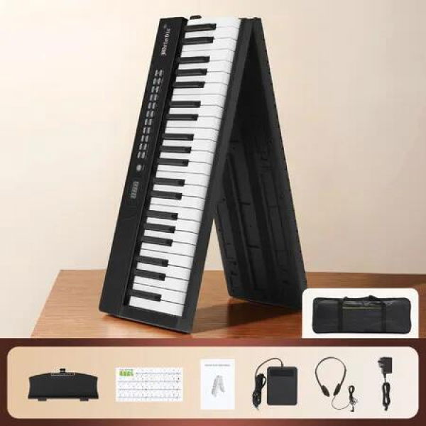88 Keys Keyboard Piano Digital Portable Foldable Bluetooth MIDI MP3 Electronic Sheet Music Instrument Sustain Pedal 1000 Tones Rhythms 200 Songs Black