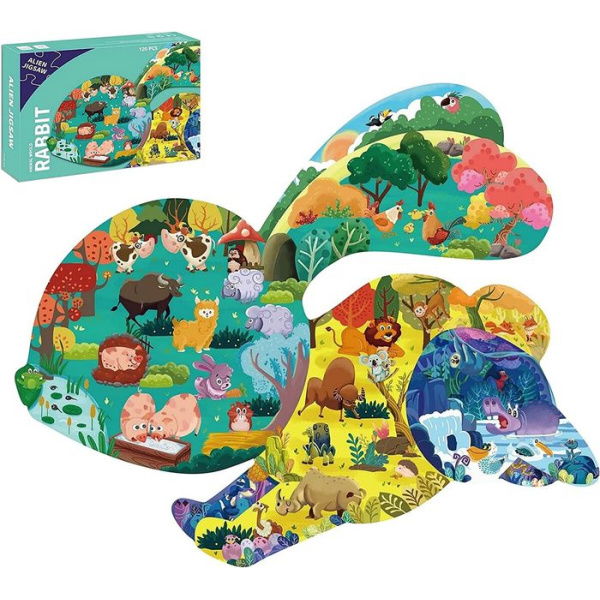 88 Pcs Jigsaw Puzzles Colorful Fun Animal Shaped Puzzle Learning Educational Toys Gifts Games For Age 3+ (Rabbit)