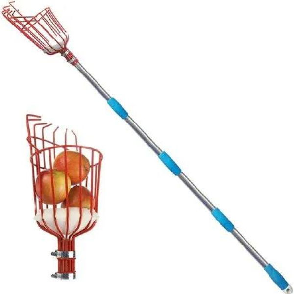 8Ft Height Adjustable Fruit Picker Tool with Big Basket, Light Weight Stainless Steel Pole for Picking Fruits