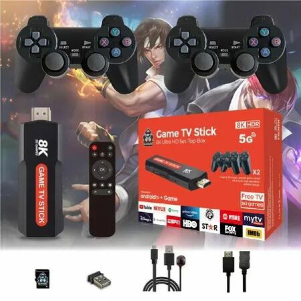 8K Game Console TV BOX Retro Video Games Console with Wireless Controller,64G Storage Built-in 20000 Games