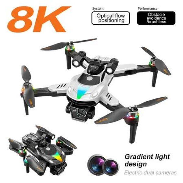 8K HD Aerial Dual Cameras Drone Optical Flow Positioning Avoidance WIFI Brushless Motor GPS Quadcopter Color White