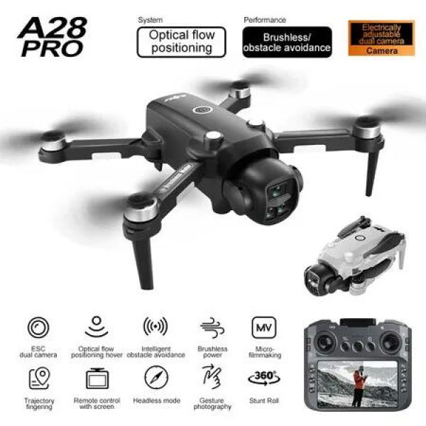 8K HD Drone RC Professional Aerial Photography Dual Camera Obstacle Avoidance Aeroplane 5.6inch Screen Remote Control Color Black