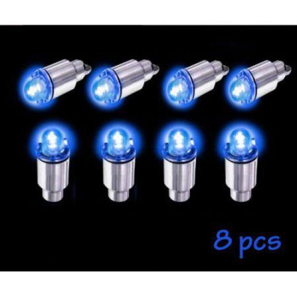 8pcs Blue Car Auto Tire Wheel Valve Stem LED Cap Bicycle Tyre Night Light Lamp