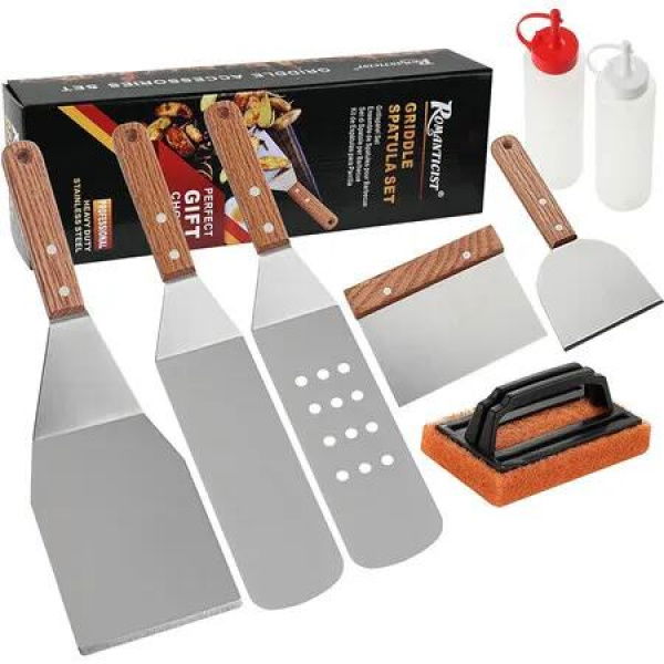8Pcs Griddle Accessories Kit,Heavy Duty Stainless Steel Grill Spatula Set for Grill Griddle Hibachi Flat Top Outdoor Cooking BBQ