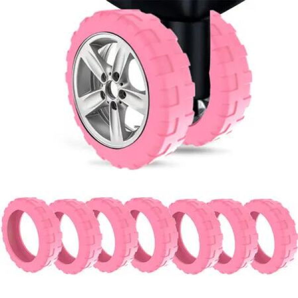 8Pcs Luggage Compartment Wheel Protection Cover,Shock Proof Carry on Luggage Wheels Cover,Wear Resistant and Noise Reducing, Pink