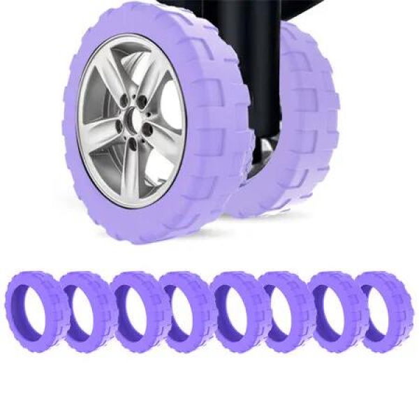 8Pcs Luggage Compartment Wheel Protection Cover,Shock Proof Carry on Luggage Wheels Cover,Wear Resistant and Noise Reducing, Purple