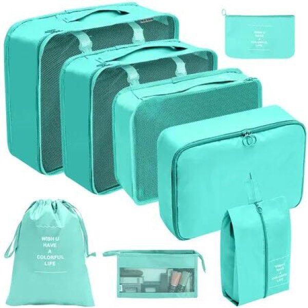 8Pcs set Large Capacity Luggage Storage Bags For Packing Cube Clothes Underwear Cosmetic Travel Organizer Bag Toiletries Pouch Color Bright Blue
