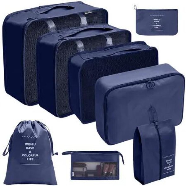 8Pcs set Large Capacity Luggage Storage Bags For Packing Cube Clothes Underwear Cosmetic Travel Organizer Bag Toiletries Pouch Color Navy Blue