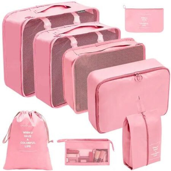 8Pcs set Large Capacity Luggage Storage Bags For Packing Cube Clothes Underwear Cosmetic Travel Organizer Bag Toiletries Pouch Color Pink