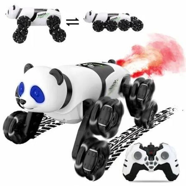 8WD Panda 2.4GHz Remote Control Stunt Car Deformation 360 Degree Drift Climbing Racing Car Eyes 8 Color Changes with Music Spray for Ages 8-13 Boys Girl